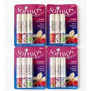 4‎ - 3 Packs Lip Balm Cherry, Raspberry, and Vanilla Soft Lips New READ